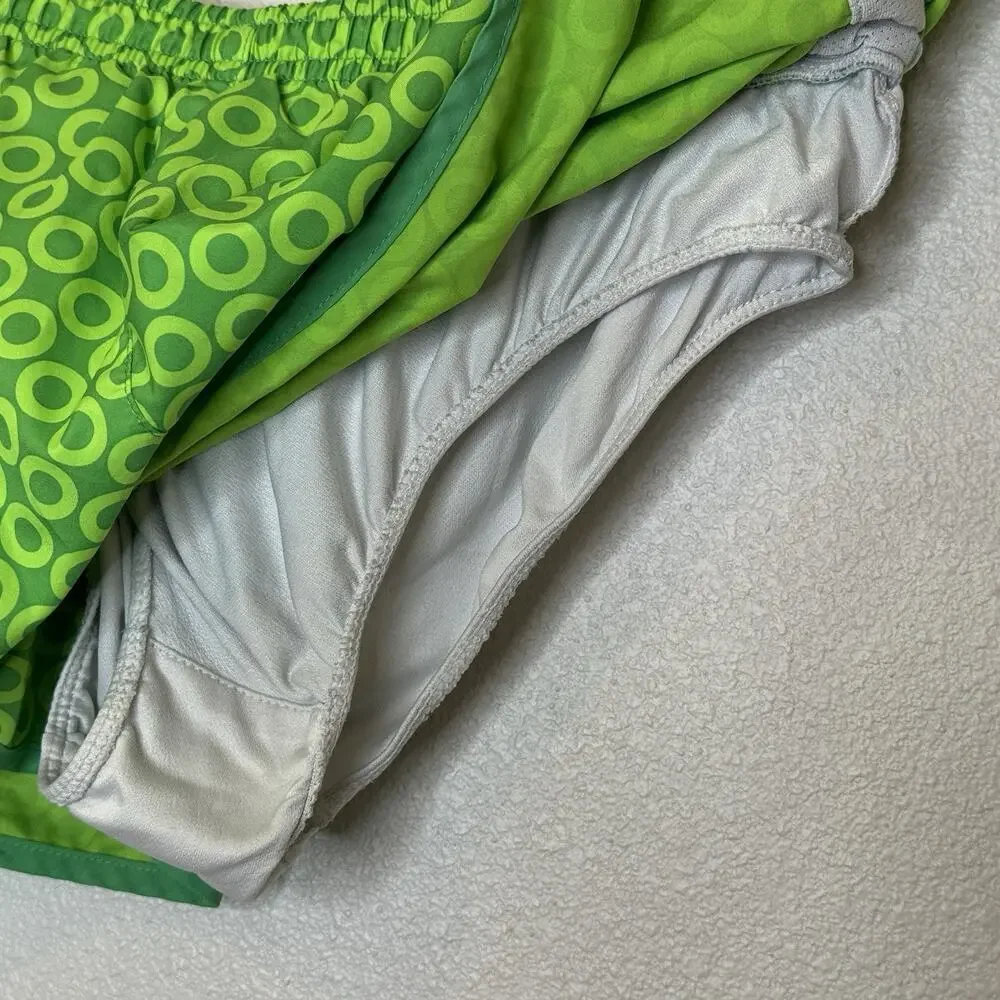Nike DriFit Running Athletic Shorts Girls Sz Large Green Circles Built in Briefs